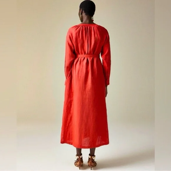 J. Crew | 100% Linen Cabana Maxi Dress in Red Sand Brand~ New w/o Tag 2X - Picture 3 of 13